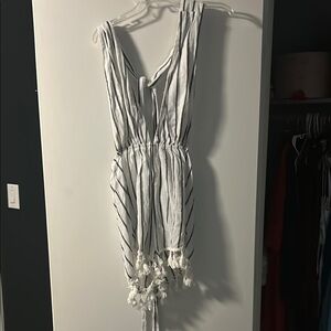 Striped open back tie Romper with Tassels